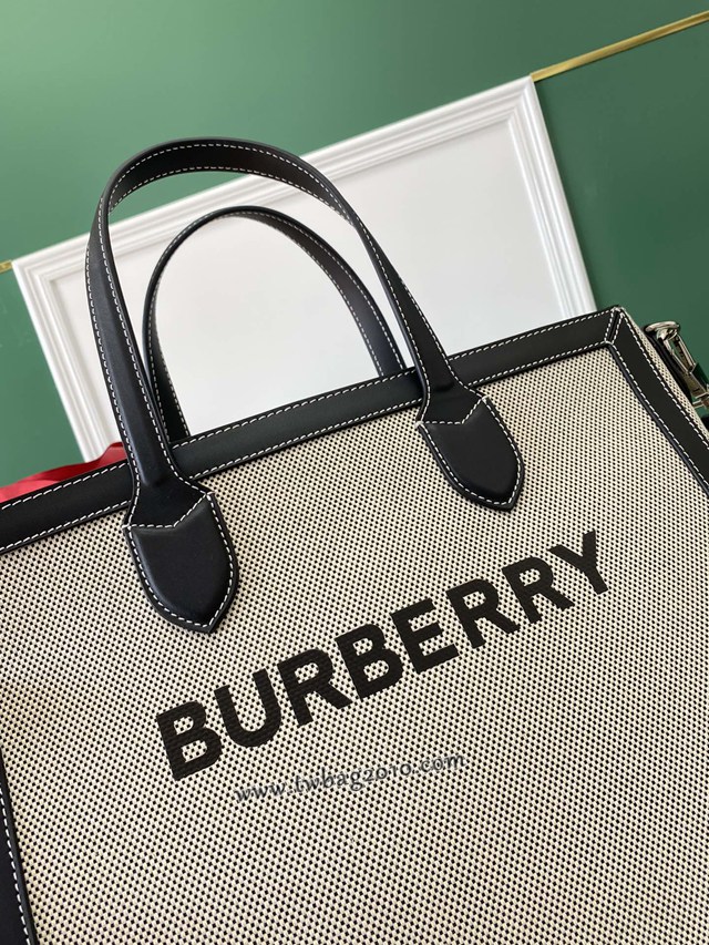 Burberry專門店新款男士托特包 巴寶莉棉質紗線條紋肩背帶手提肩背購物袋 yxb1381